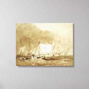 Shipping Scene, met Fishermen, c.1815-20 (penseel  Canvas Afdruk