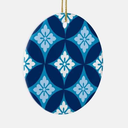 Shippo met bloemmotif, indigoblauw en wit keramisch ornament (Rechts)