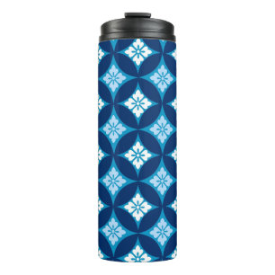 Shippo met bloemmotif, indigoblauw en wit thermosbeker