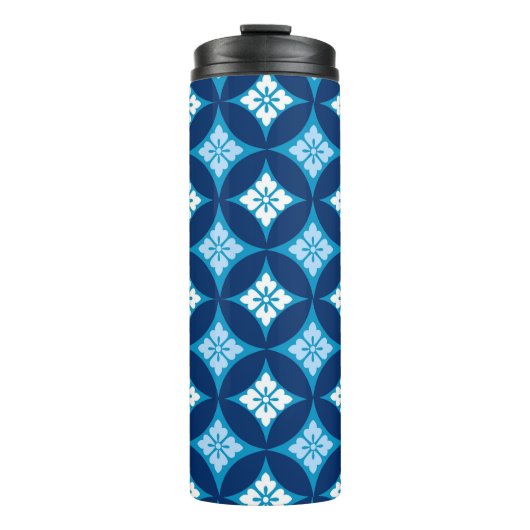 Shippo met bloemmotif, indigoblauw en wit thermosbeker (Voorkant)