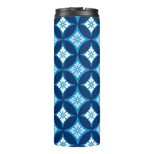 Shippo met bloemmotif, indigoblauw en wit thermosbeker (Achterkant)