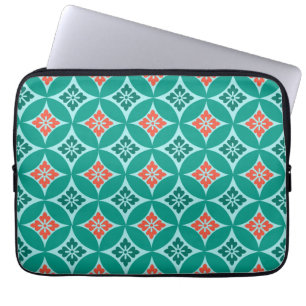 Shippo met Flower Motif, Turquoise en Coral Laptop Sleeve
