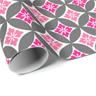 Shippo met ventilatormotif, roze en zilver grijs cadeaupapier