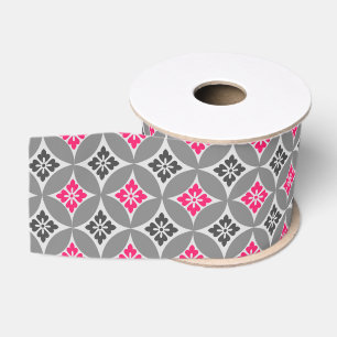 Shippo met ventilatormotif, roze en zilver grijs grosgrain lint