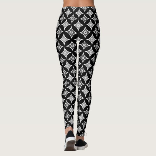 Shippo met ventilatormotif, zwart, wit en grijs leggings (Achterkant)