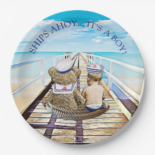 Ships Ahoy, het is een jongen, nautisch Baby showe Papieren Bordje
