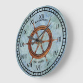 Ship's Helm Nautical Wall Clock Blue Grote Klok (Hoek)