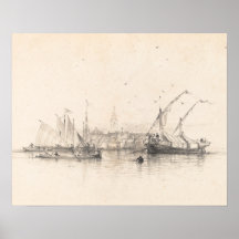 Ships in Zee Landscape Print,  schets