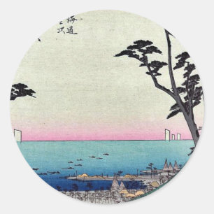Shirasuka door Ando, Hiroshige Ukiyoe Ronde Sticker