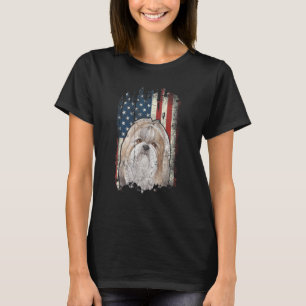 Shirh Tzu American Flag Patriotic Dog T-shirt