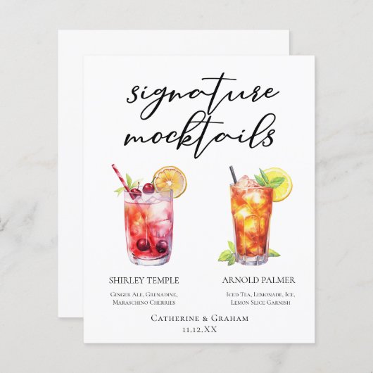 Shirley Temple Arnold Palmer Mocktails Menu (Devant / Derrière)