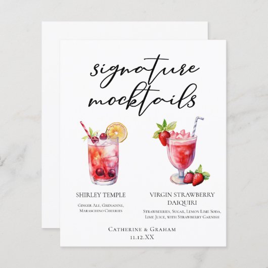 Shirley Temple Strawberry Daiquiri Mocktails Menu (Devant / Derrière)