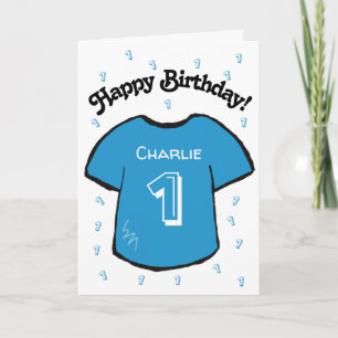 shirt blauw football voor de eerste verjaardag van kaart