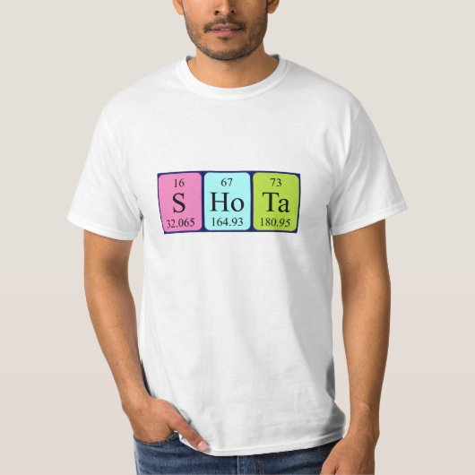 Shirt met periodieke tabelnamen (Voorkant)