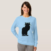 Shirt met zwarte kat, blauw, dames en heren (Voorkant volledig)