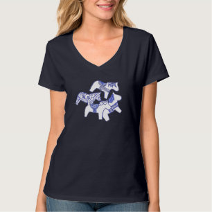Shirt van blauwe en witte dala paarden