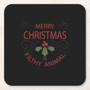 Shirt voor "Merry christmas filthy" 3 Vierkante Kartonnen Onderzetter
