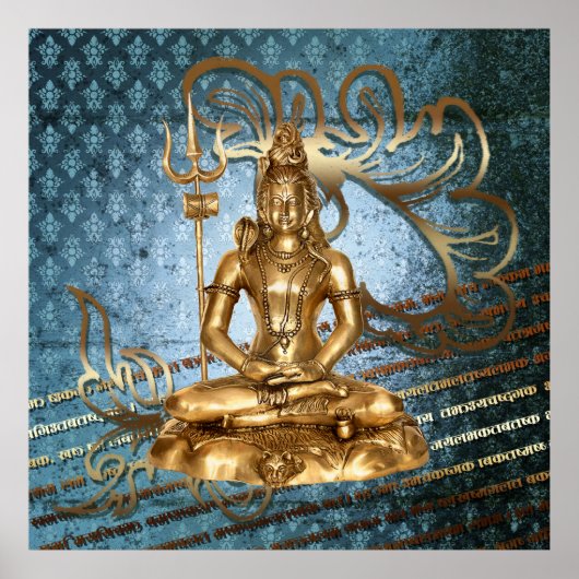 Shiva - blue, damask, gold poster (Devant)
