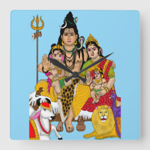 Shiva Familie Wandklok Vierkante Klok