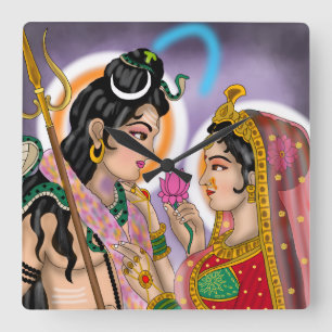 Shiva Parvati wandklok Vierkante Klok