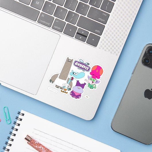 Shnitzel, Mung, Chowder en Truffels Sticker (Laptop met iPhone)