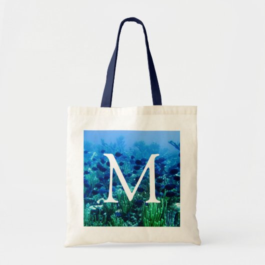 Shoal of Blue Discus Fish Monogram Tote Bag (Voorkant)