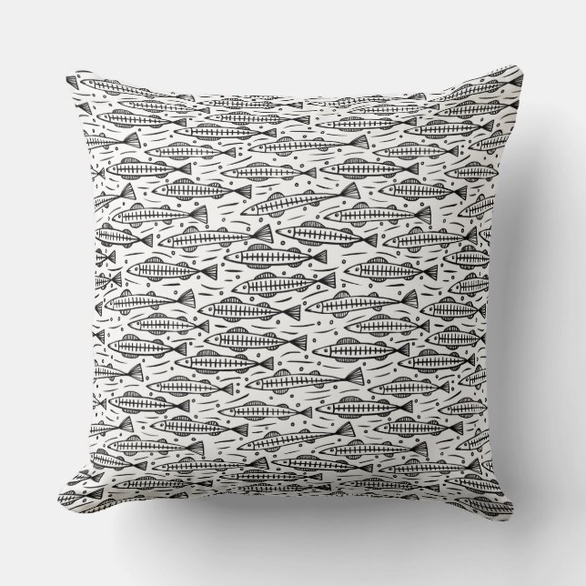 Shoal of Fish Pattern - Black on White Kussen (Voorkant)