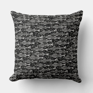 Shoal of Fish Pattern - Wit op Zwart Kussen