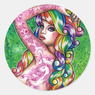 Shock Tart Rainbow Pin Up Meisje Ronde Sticker