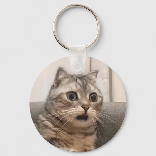 Shocked Cat Meme Dubbelzijdige Sleutelhanger (Achterkant)