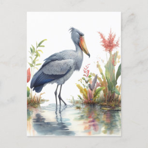 Shoebill Stork Waterverf schilderij Briefkaart