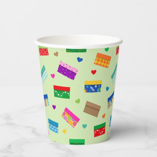 Shoebox Love Paper Cup - Groen Papieren Bekers (Achterkant)