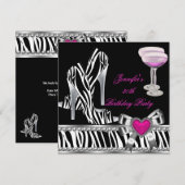Shoes Pink 30th Birthday Party Zebra Champagne Kaart (Voorkant / Achterkant)