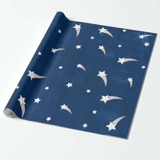 Shooistars Navy Blue Waterverf Cadeaupapier (Uitgerold)