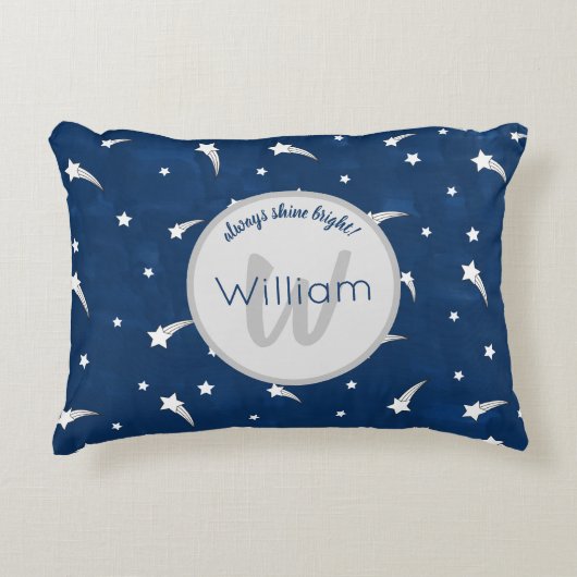 Shooistars Navy Blue Waterverf Monogram Accent Kussen (Voorkant)