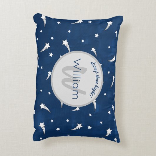 Shooistars Navy Blue Waterverf Monogram Accent Kussen (Achterkant (Verticaal))
