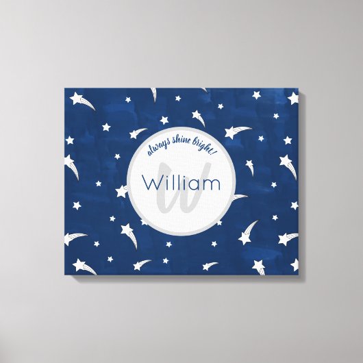 Shooistars Navy Blue Waterverf Monogram Canvas Afdruk (Voorkant)