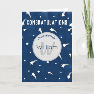 Shooistars Navy Blue Waterverf Monogram Kaart
