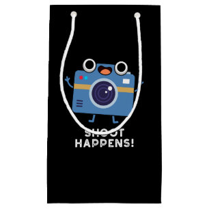 Shoot gebeurt Funny Camera Pun Dark BG Klein Cadeauzakje