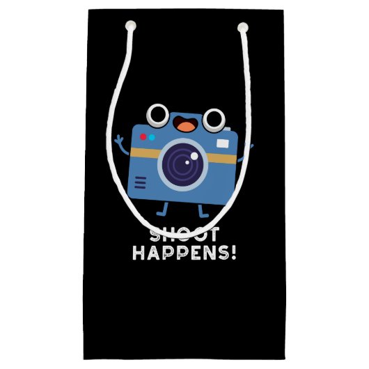 Shoot gebeurt Funny Camera Pun Dark BG Klein Cadeauzakje (Voorkant)