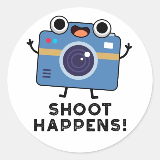 Shoot gebeurt Funny Camera Pun Ronde Sticker (Voorkant)