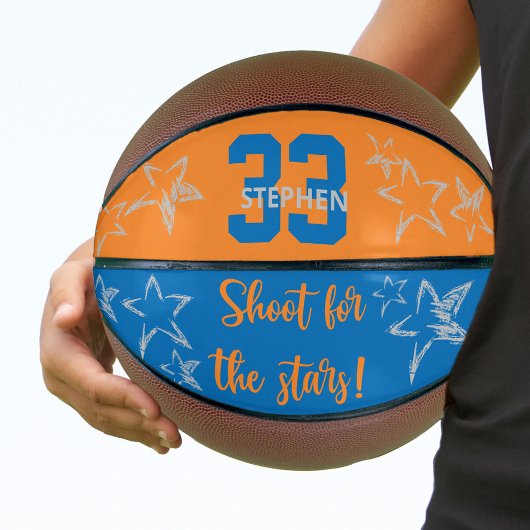 Shoot voor de Stars Blue Oranje Grey Personalized Basketbal