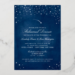 Shooting Star Blue Waterverf Wedding Rehearsal Folie Uitnodiging