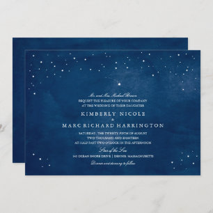 Shooting Star Navy Blue Waterverf Bruiloft Kaart