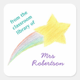 Shooting star personalized teacher bookplate vierkante sticker