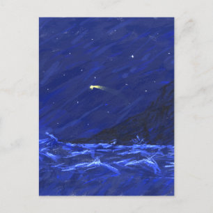 Shootschilderij van de Night Sky Ocean Cliff Star  Briefkaart
