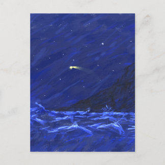 Shootschilderij van de Night Sky Ocean Cliff Star  Briefkaart