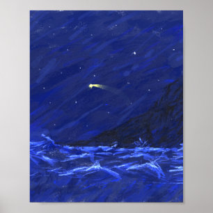 Shootschilderij van de Night Sky Ocean Cliff Star  Poster