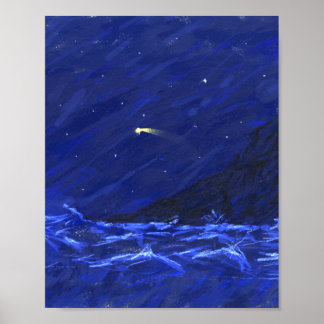 Shootschilderij van de Night Sky Ocean Cliff Star Poster