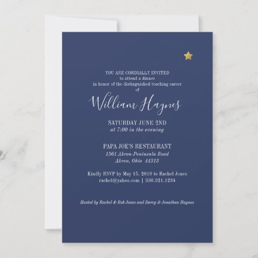 Shoping Star Retirement Party Invitation Blue Gold Kaart (Voorkant)